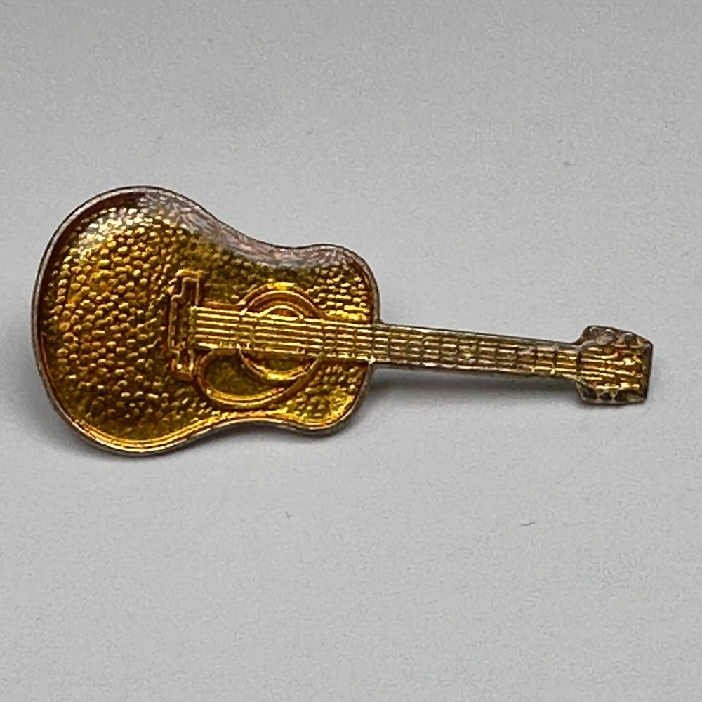 VINTAGE Acoustic Guitar Lapel Pin Brooch Gold-Tone Pinback 1.5 in Country Rock